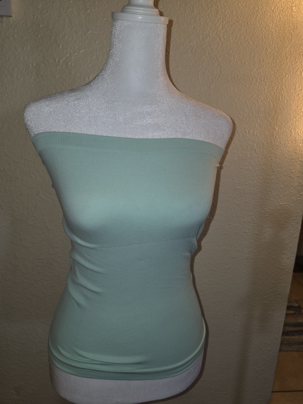 Strapless Ribbed Tube Top in Mint Green Tight And Stretchy
